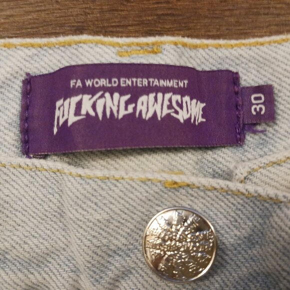 RARE FA WORLD ENTERTAINMENT FUCKING AWESOME LIGHT DENIM JEANS CARGO ZIPPER 30 - Picture 3 of 6